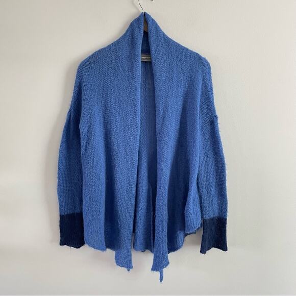 Wooden Ships Women’s Blue Color Block Knit Acrylic Mohair Wool Open Cardigan S/M - Picture 2 of 10